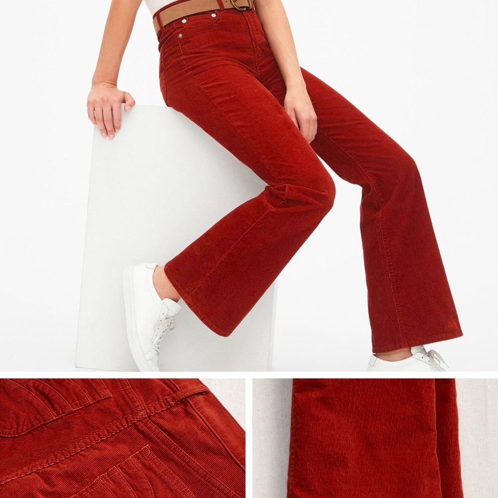 Red Brick High Rise Corduroy Denim Flare Jeans